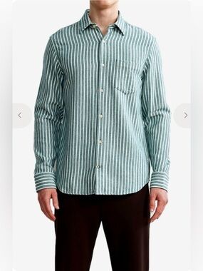 NN07 No Nationality Errico Green Stripe Regular Cotton Shirt , XL